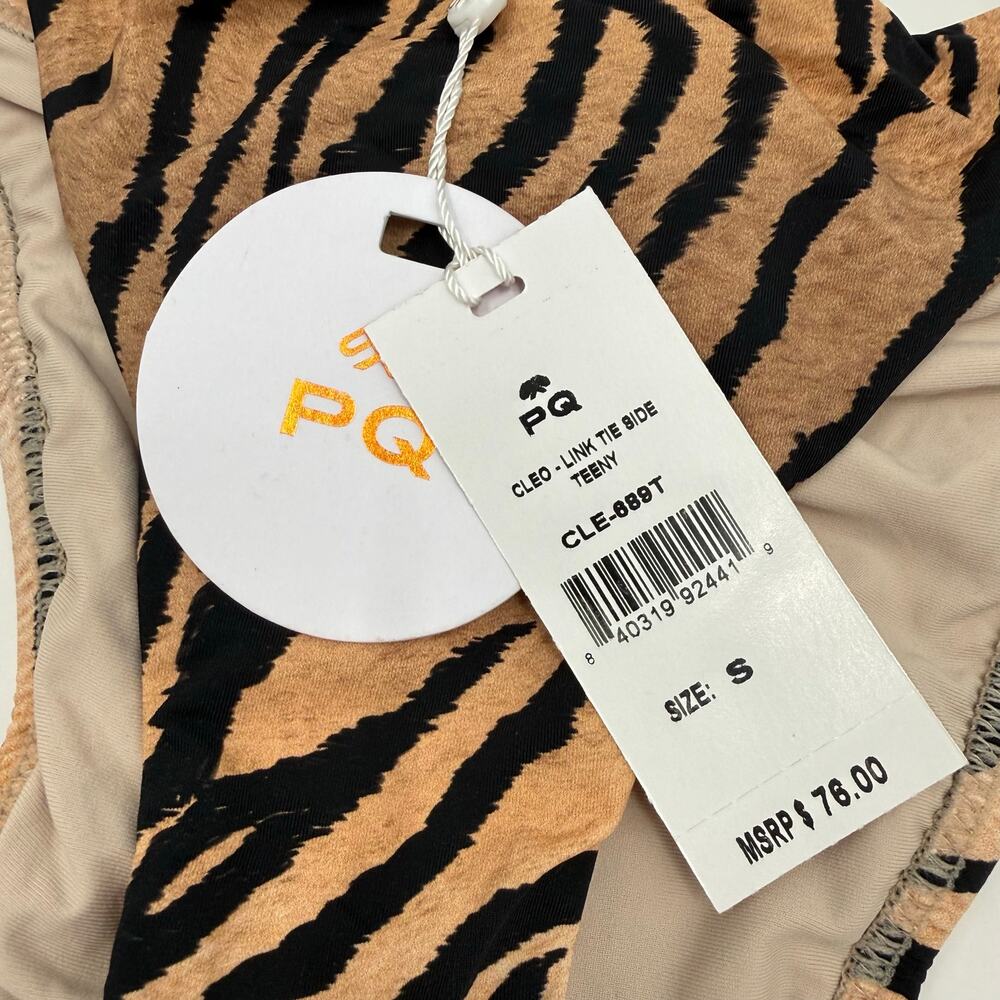 PQ Swim Bikini Bottom SZ Small NWT Cleo Link TieSide Teeny Tiger Print Gold Ring - Picture 6 of 16